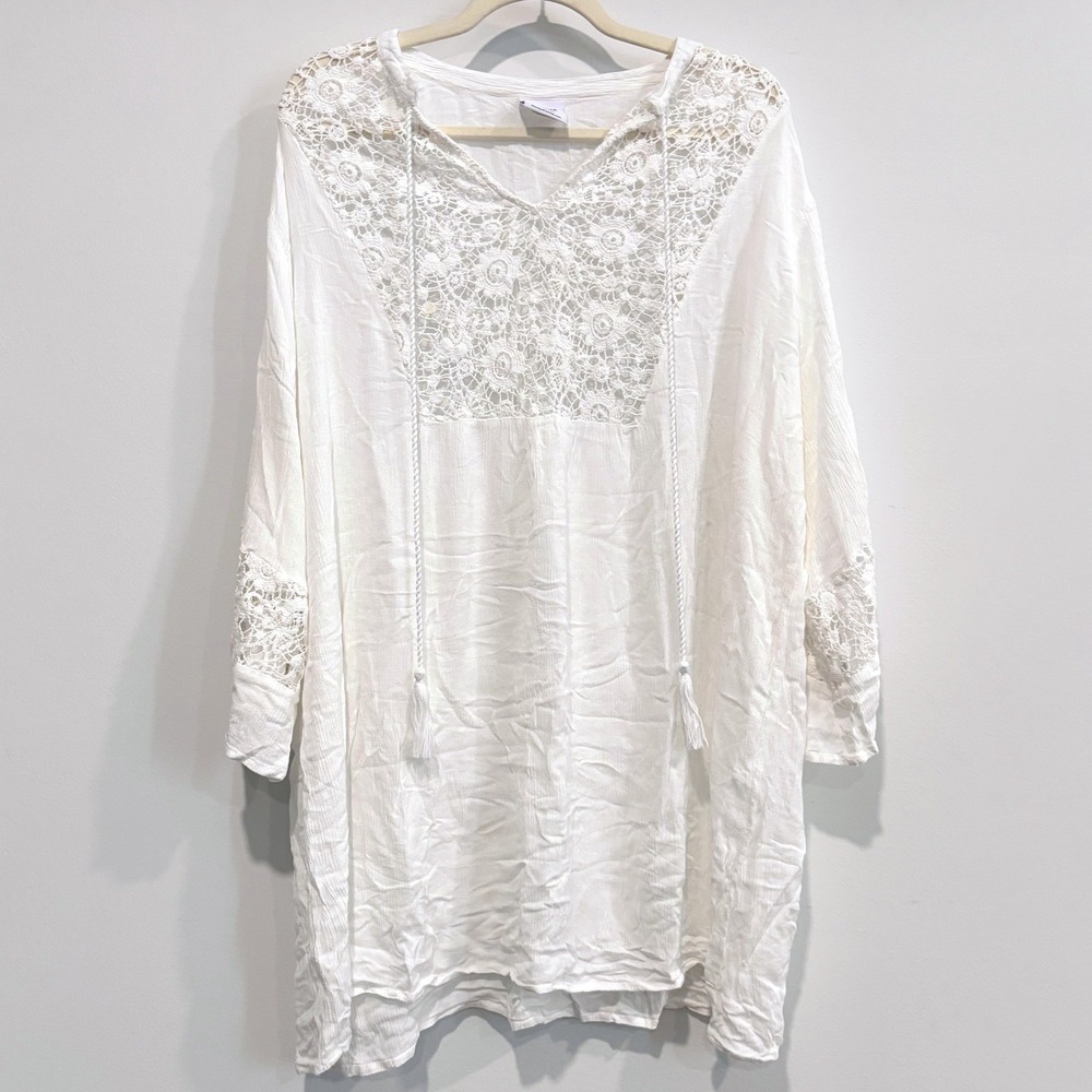 Womens Tunic Top Oversized 2X Lace Boho Peasant Coastal Romantic Rayon 21069